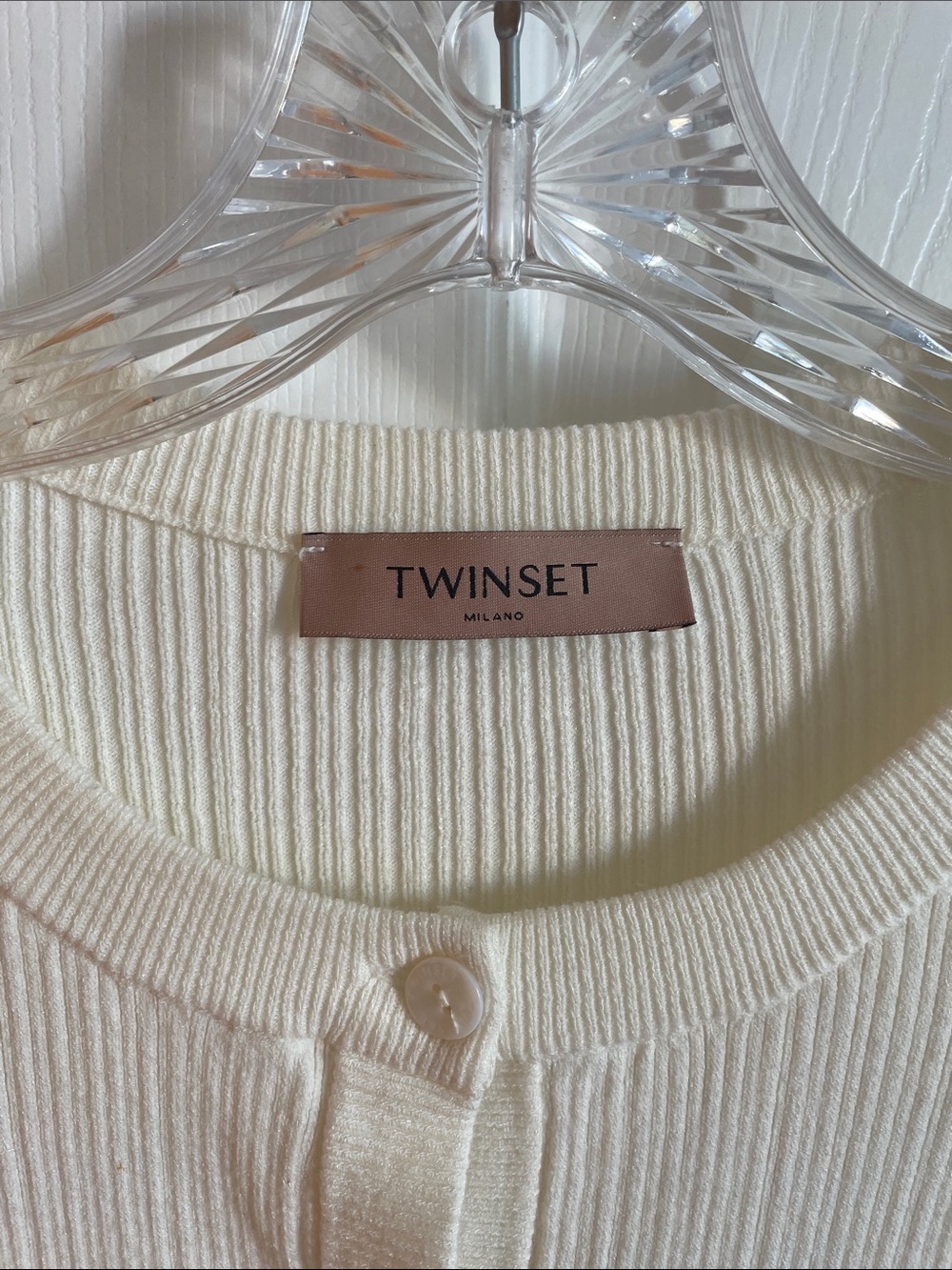 Twin-Set Cream Ribbed Button Cardigan with Ruffle Hem - Picture 2 of 5